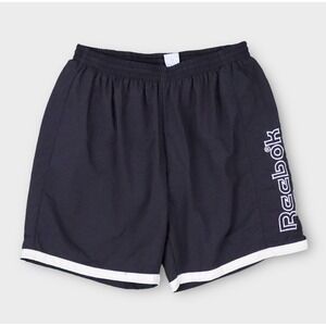 Vintage Reebok Shorts L Black Mesh Lined Spellout Swim Trunks Y2K